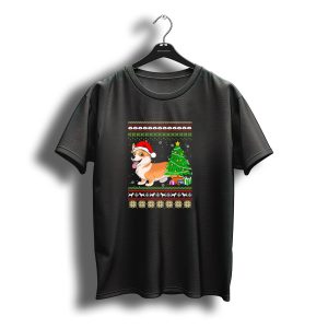 Corgi Santa Christmas Tree Snowflakes Festive T-Shirt