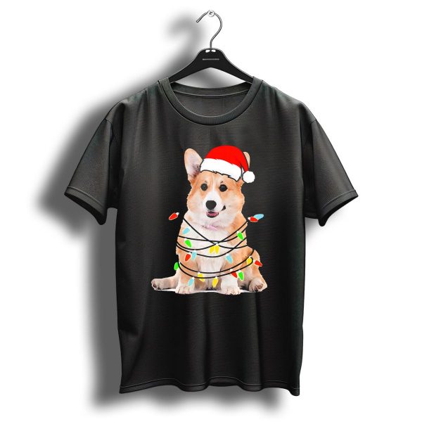 Corgi Santa Hat Wrapped In Christmas Lights T Shirt 1 t shirt 1