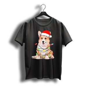 Corgi Santa Hat Wrapped In Christmas Lights T-Shirt