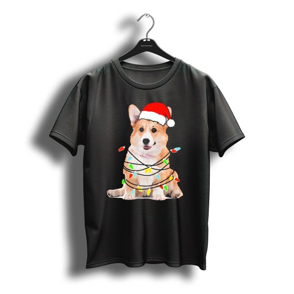 Corgi Santa Hat Wrapped In Christmas Lights T Shirt t shirt 1