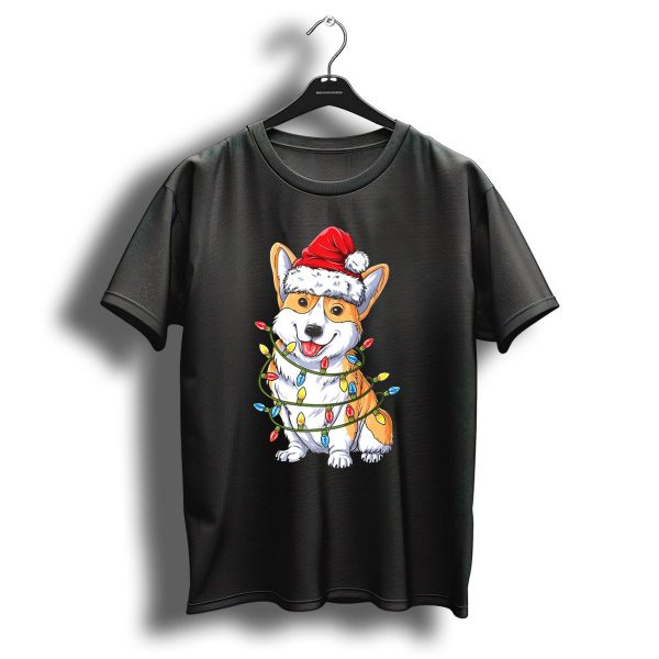 Corgi Santa Hat Wrapped In Xmas Lights Christmas T Shirt 1 t shirt 1