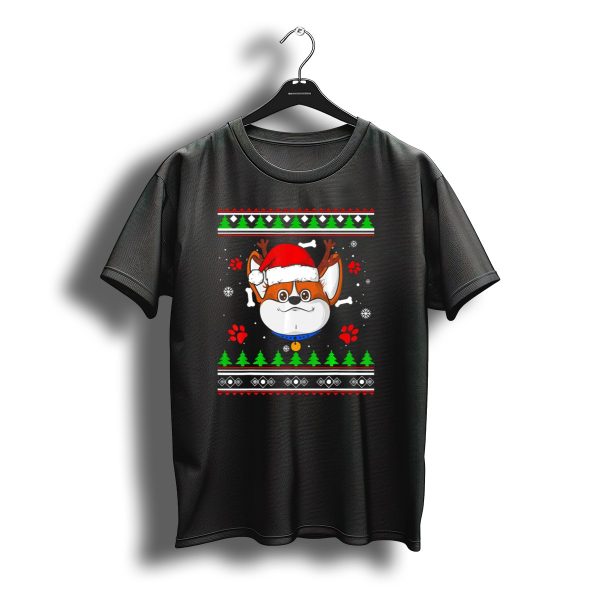 Corgi Santa Reindeer Hat Ugly Christmas T Shirt t shirt 1