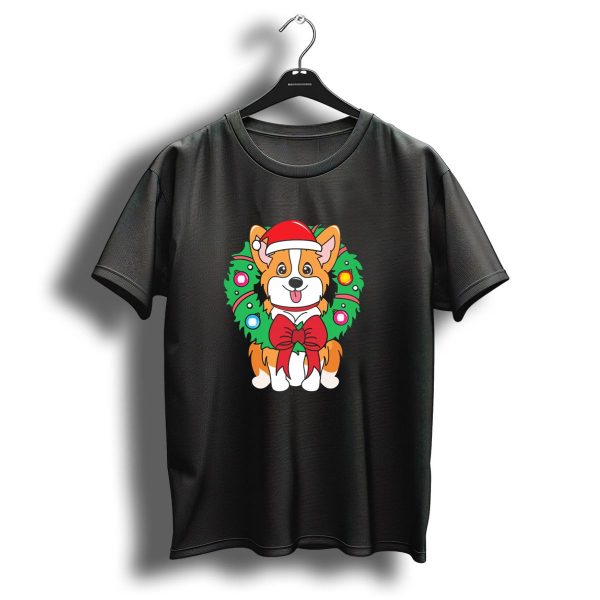 Corgi With Santa Hat And Christmas Wreath With Bow And Ornaments T Shirt 1 t shirt 1