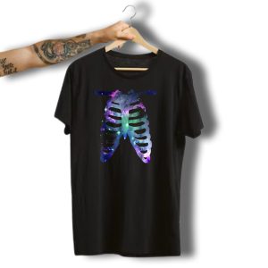 Cosmic Galaxy Ribcage Halloween Skeleton Ribs T-Shirt