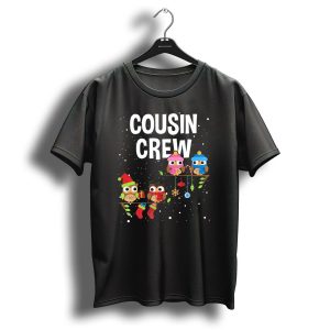 Cousin Crew Christmas Owls With Santa Hats Candy Canes And Stockings T Shirt