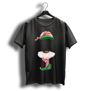 Cousin Crew Elf Christmas Squad Striped Hat And Tutu Holiday Fun T-Shirt