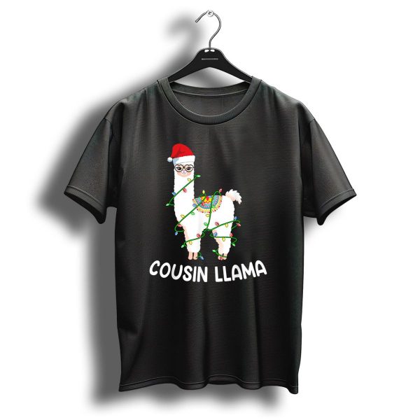 Cousin Llama Christmas Lights Santa Hat Glasses T Shirt 1 t shirt 1