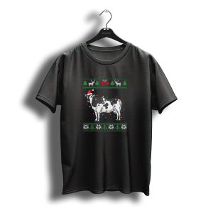 Cow Santa Claus Christmas Lights Holiday Dairy Farmer T-Shirt