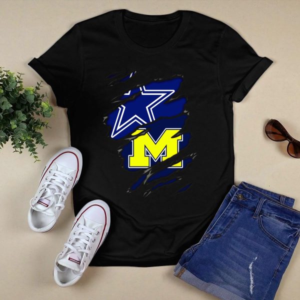 Cowboys Dallas Star Michigan Wolverines M Logo Combo T Shirt Black 1
