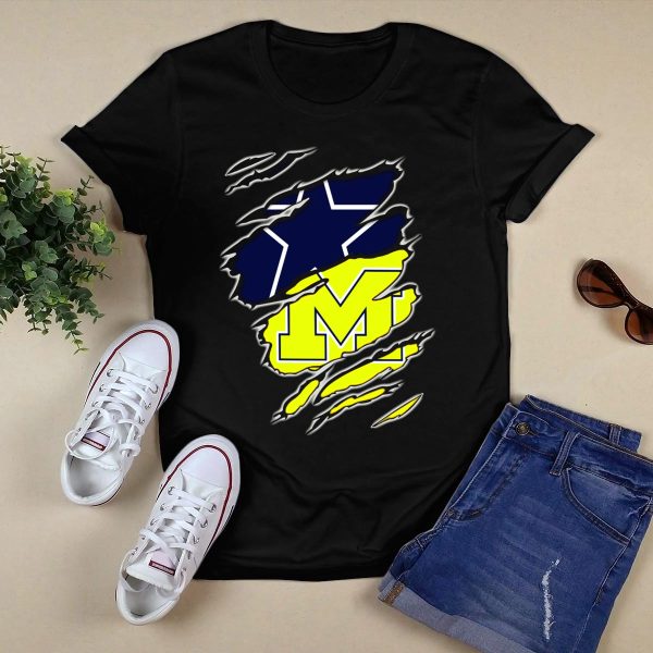 Cowboys Michigan Wolverines Star Logo Fusion T Shirt Black 1