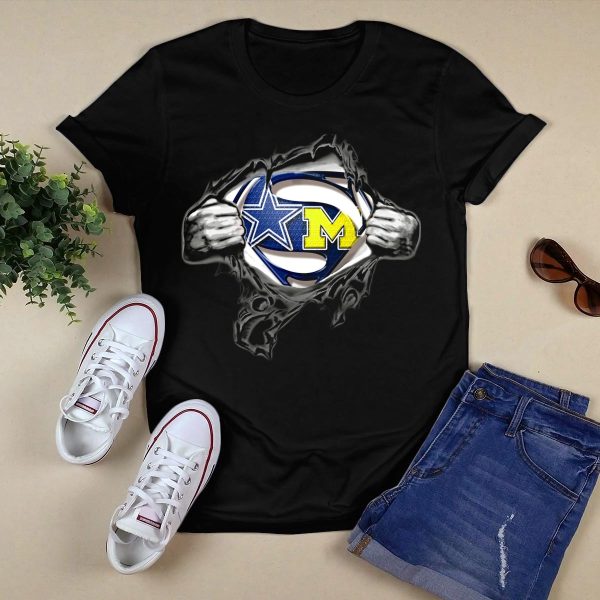 Cowboys Michigan Wolverines Superman Logo Fusion T Shirt Black 1