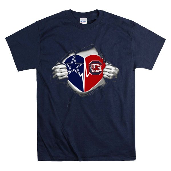 Cowboys South Carolina Gamecocks Heart Star And Gamecock Logos T Shirt 1 Navy
