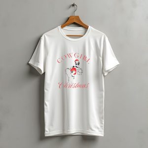 Cowgirl Christmas Santa Hat Festive Lights Retro Pin Up T-Shirt