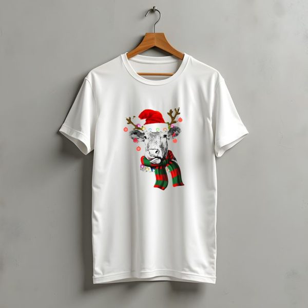 Cows Reindeer Santa Claus Christmas Lights Scarf Antlers Snowflakes Ornaments T Shirt t shirt 1 1