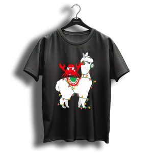 Crab Riding Llama Wrapped In Christmas Lights Funny Image T-Shirt