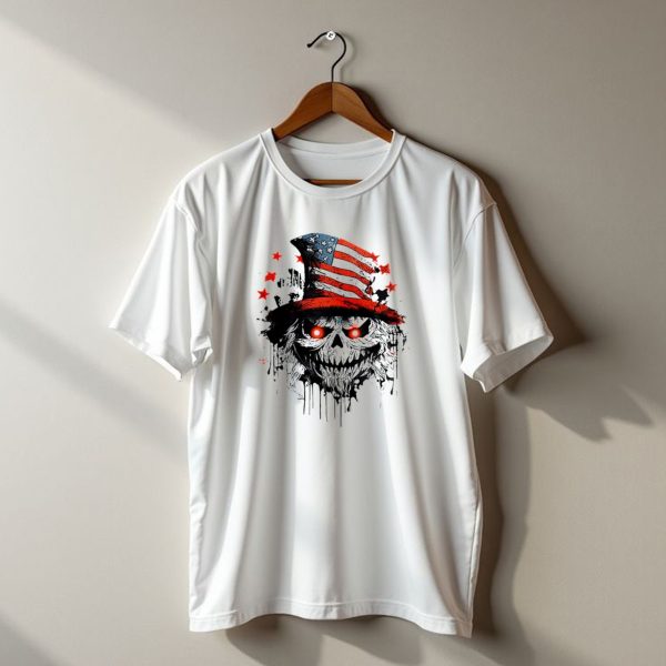 Creepy Uncle Sam Skeleton Skull Hat Dripping Red Eyes Halloween T Shirt 1 t shirt 1