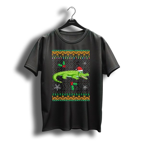 Crocodile Santa Ugly Christmas Pattern With Snowflakes And Holly T Shirt t shirt 1