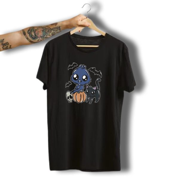 Crow Cat Bat Pumpkin Cute Skull Halloween T Shirt t shirt 1