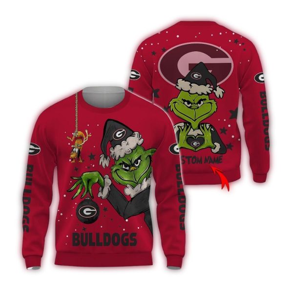 Custom Name NCAA Georgia Bulldogs Ugly Sweater Grinch Funny Christmas Football Sweater 1