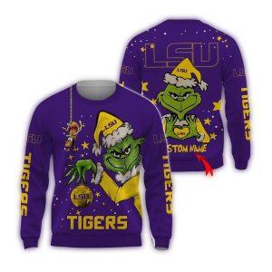 Personalized Lsu Tigers Ugly Sweater Grinch Funny Christmas Football Ugly Sweater
