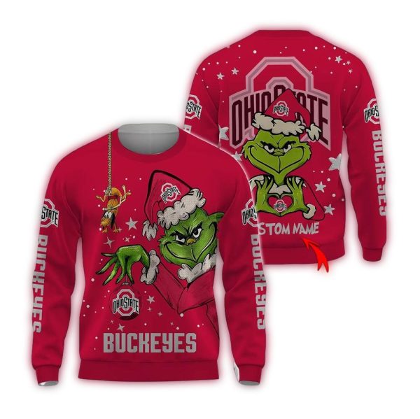 Custom-Name-NCAA-Ohio-State-Buckeyes-Ugly-Sweater-Grinch-Funny-Christmas-Football-Sweater-1 Custom Name NCAA Ohio State Buckeyes Ugly Sweater Grinch Funny Christmas Football Sweater 1