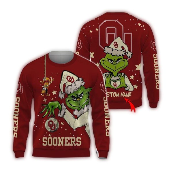 Custom Name Oklahoma Sooners Ugly Sweater Grinch Funny Christmas Football Sweater 1