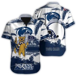 Personalized Mascot Hold Flag Penn State Nittany Lions Helmet Tropical Hawaiian Shirt