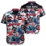 Personalized South Carolina Gamecocks Floral Flower And Leafs Pattern Hawaiian Shirt
