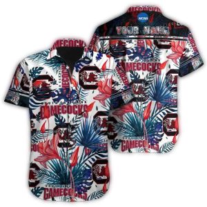 Personalized South Carolina Gamecocks Floral Flower And Leafs Pattern Hawaiian Shirt