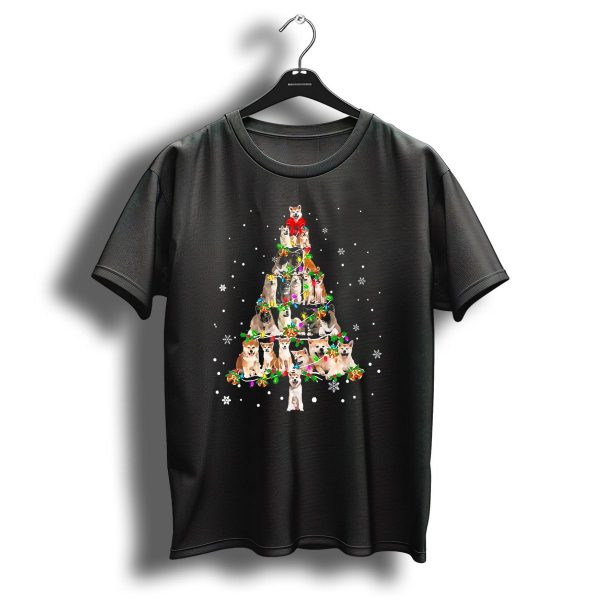 Cute Akita Dog Christmas Tree Decor With Snowflakes And Festive Lights T Shirt 1 t shirt 1