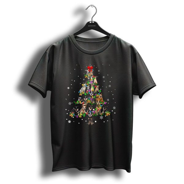 Cute Australian Cattle Dog Christmas Tree With Festive Lights And Snowflakes T Shirt 1 t shirt 1