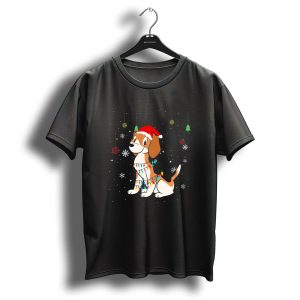 Cute Beagle Christmas Hat Festive Dog With Lights And Snowflakes T-Shirt