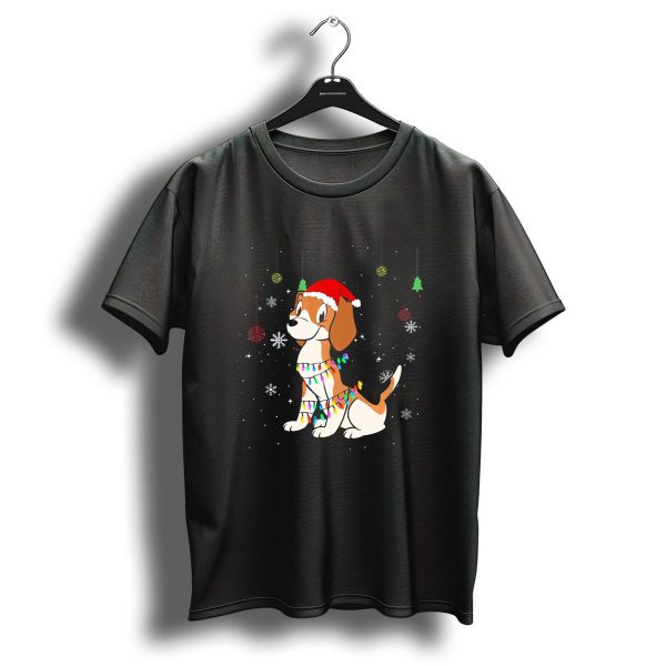 Cute Beagle Christmas Hat Festive Dog With Lights And Snowflakes T Shirt 1 t shirt 1