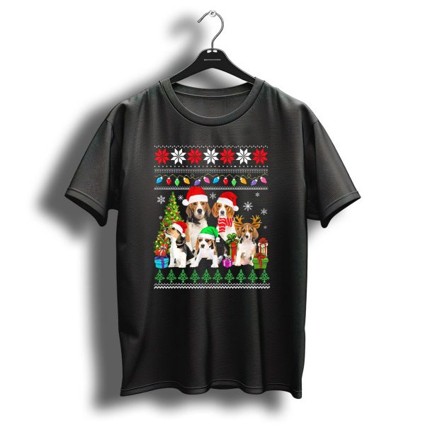 Cute Beagle Puppies Christmas Festive Sweaters Holiday Lights T Shirt 1 t shirt 1
