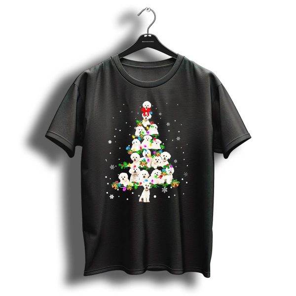 Cute Bichon Frise Dog Holiday Christmas Tree With Snowflakes And Festive Decorations T Shirt 1 t shirt 1