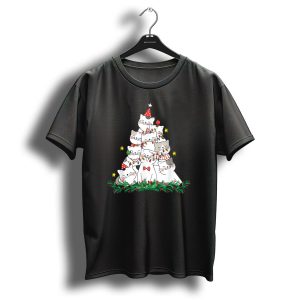 Cute Cat Christmas Tree With Holiday Lights And Stars T-Shirt