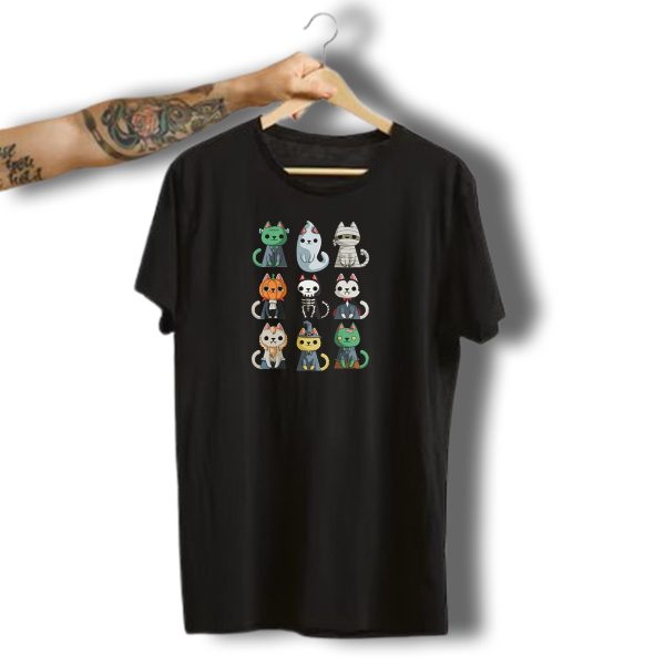 Cute Cat Halloween Frankenstein Ghost Mummy Pumpkin Skeleton Zombie T Shirt t shirt 1