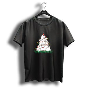 Cute Cats In Christmas Tree With Festive Lights And Stars T-Shirt
