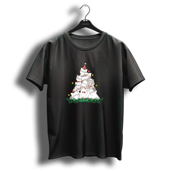 Cute Cats In Christmas Tree With Festive Lights And Stars T Shirt 1 t shirt 1
