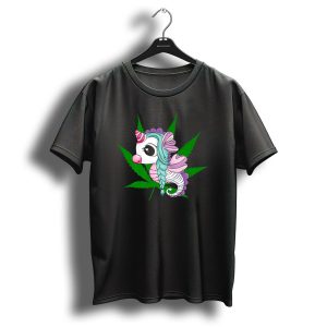 Cute Christmas Marijuana Weed Leaf Unicorn Seahorse Cool T-Shirt
