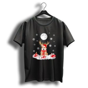 Cute Corgi Dog Antlers Snowflakes Christmas Candle Ornaments Moon T-Shirt