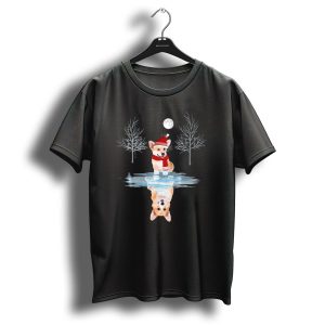 Cute Corgi Dog Reflection Christmas Holiday Scene T-Shirt