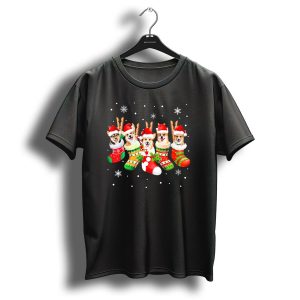 Cute Corgi In Christmas Socks Merry Holiday Snowflakes T-Shirt