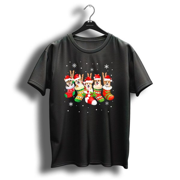 Cute Corgi In Christmas Socks Merry Holiday Snowflakes T Shirt 1 t shirt 1