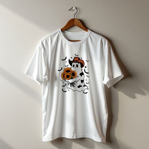 Cute Cowprint Ghost Funny Snarky Boojee Western Halloween Sunflowers Cowboy Hat Bats T Shirt t shirt 1 1