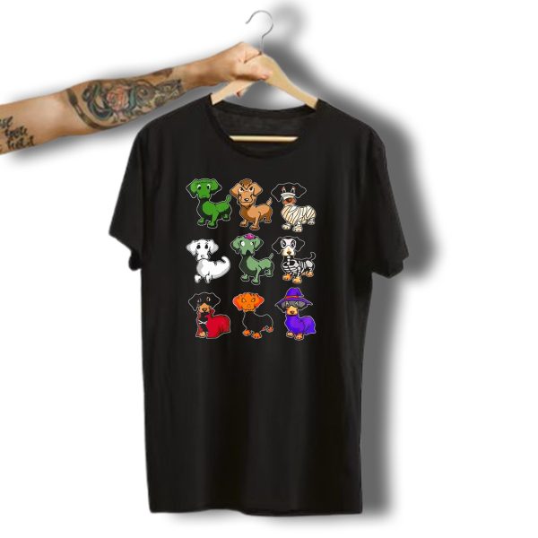 Cute Dachshund Halloween Costumes Monster Ghost Mummy Skeleton Witch Pumpkin T Shirt t shirt 1 1