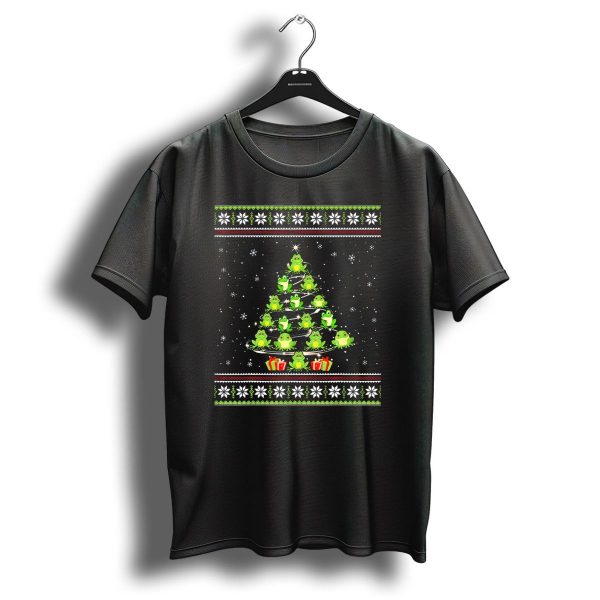 Cute Frog Christmas Tree Snowflake Pattern Holiday Scene T Shirt 1 t shirt 1