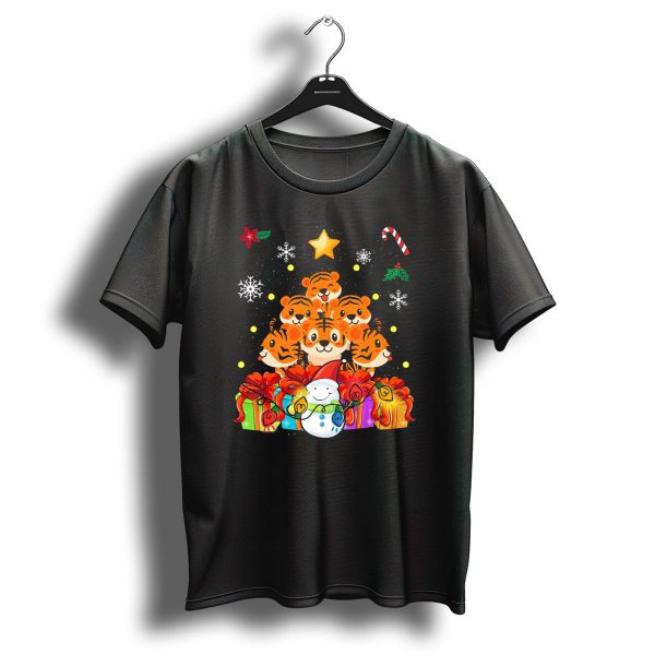 Cute Funny Tiger Christmas Tree Decor With Snowman And Gifts T Shirt 1 t shirt 1