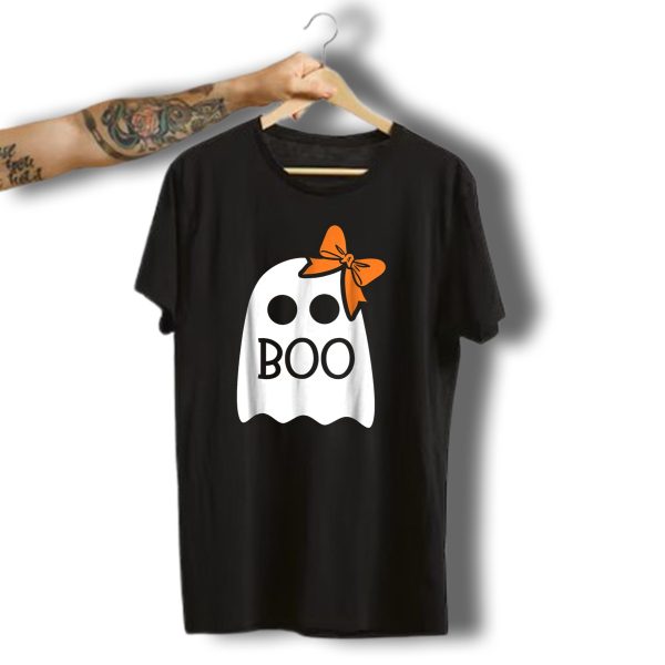 Cute Ghost Boo With Orange Bow For Halloween T Shirt t shirt 1