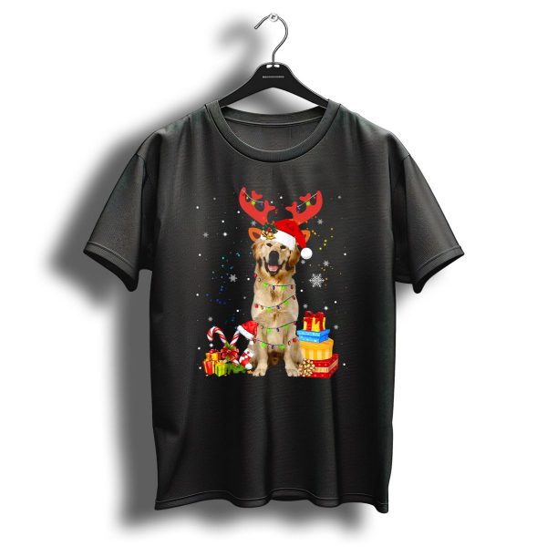 Cute Golden Retriever Christmas Lights Santa Hat Reindeer Antlers Snowflakes Gifts Candy Cane T Shirt 1 t shirt 1